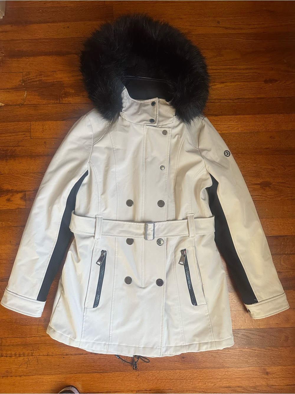 Calvin Klein Women's Full Zip Snap Button Belted Hooded Parka Jacket Size Large
